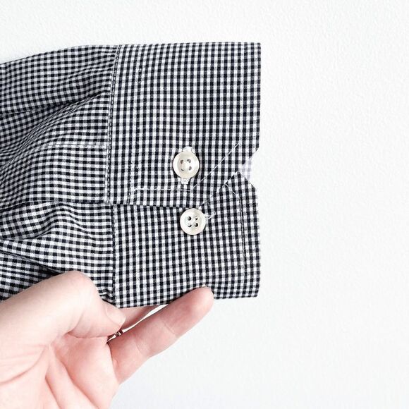 Nautica Mens Dress Shirt Gingham Button Down Long Sleeve Black White Size 17.5 - Picture 3 of 9